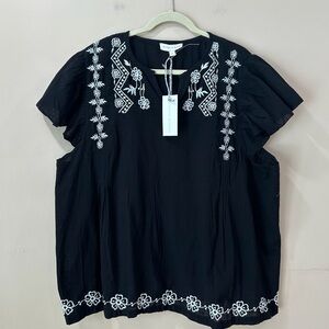 Jennifer Grace Black Embroidered Flutter Sleeve Blouse Top Boho Women’s Plus 3X